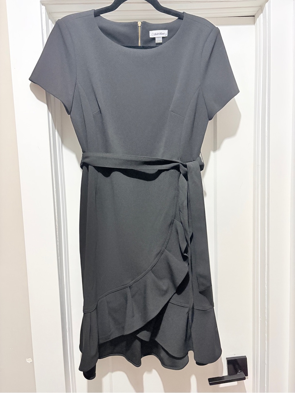 Calvin Klein Charcoal Gray Ruffle Wrap Mini Dress